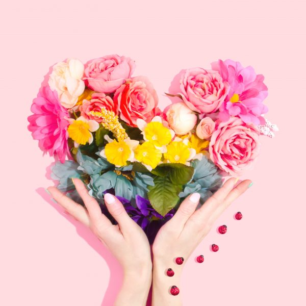 heart shaped bouquet of flowers